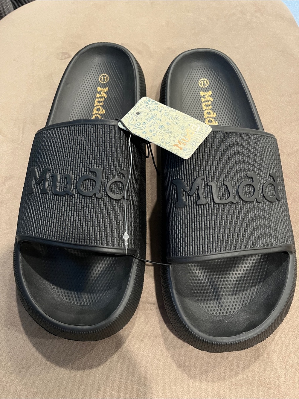 Mudd Black Logo Slide Sandals
